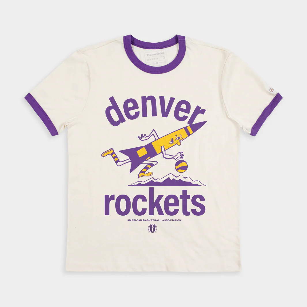 ABA Denver Rockets Dribbling Rocket Ringer Tee