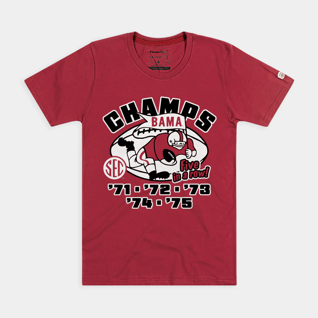 Alabama Football 5 Consecutive SEC Titles 1970s Tee