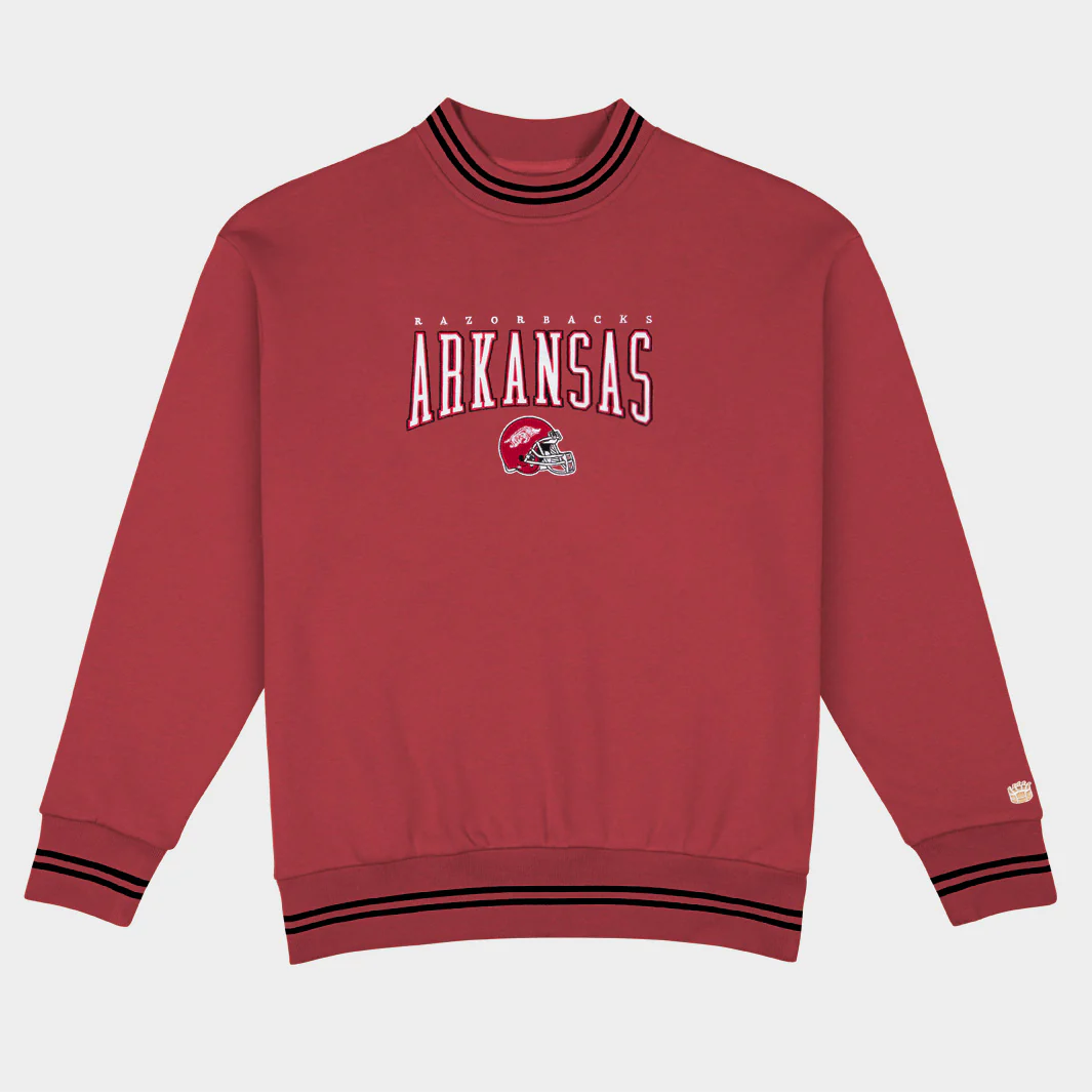 Arkansas Football Embroidered Tri-Stripe Crewneck