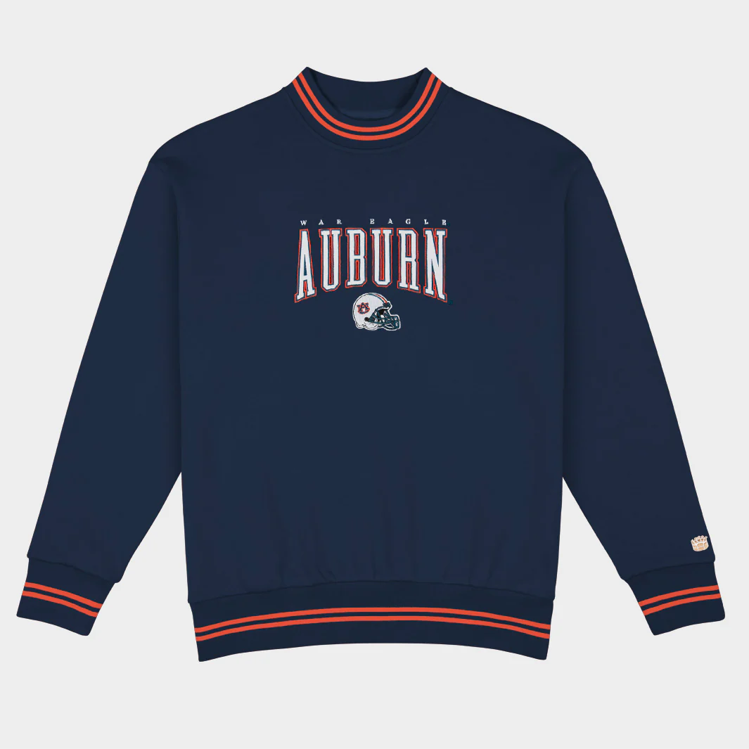 Auburn Football Embroidered Tri-Stripe Crewneck
