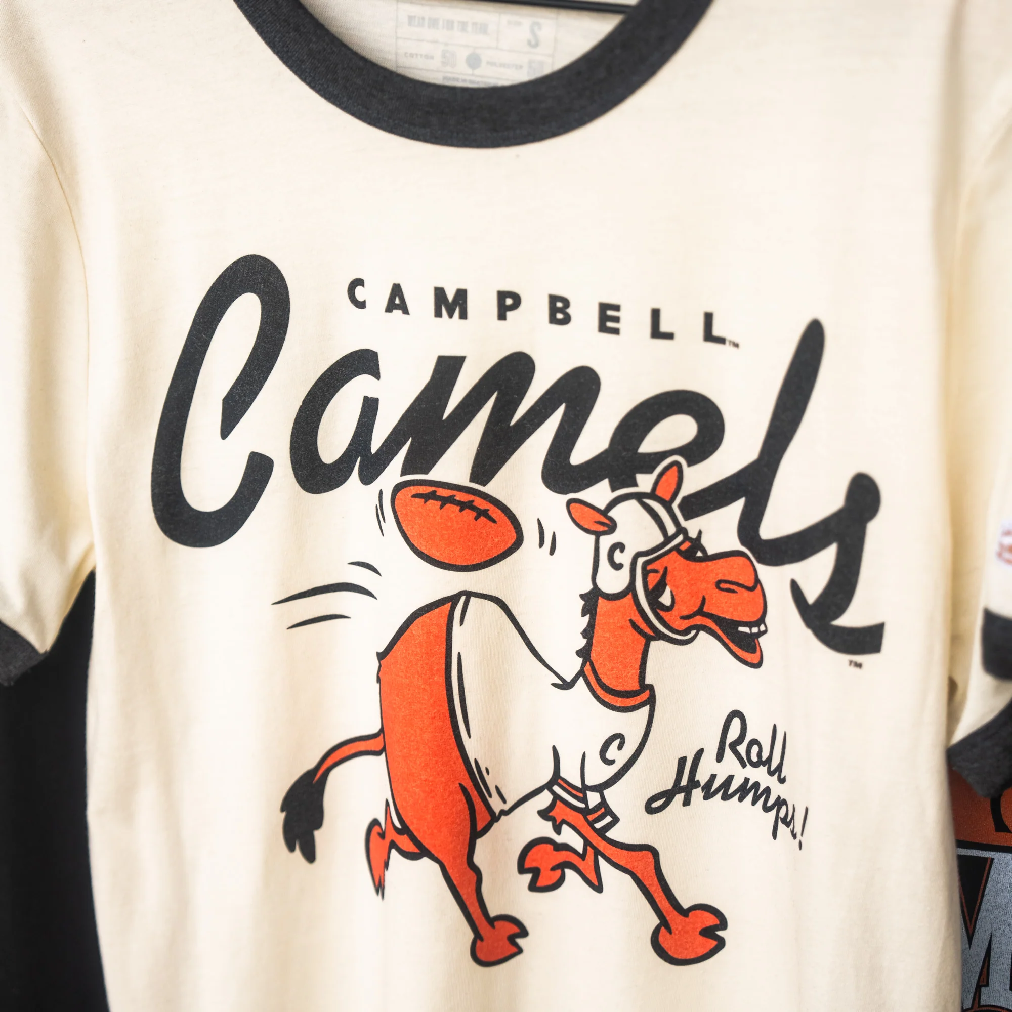 Campbell Fighting Camels "Roll Humps!" Football Ringer Tee - Image 2