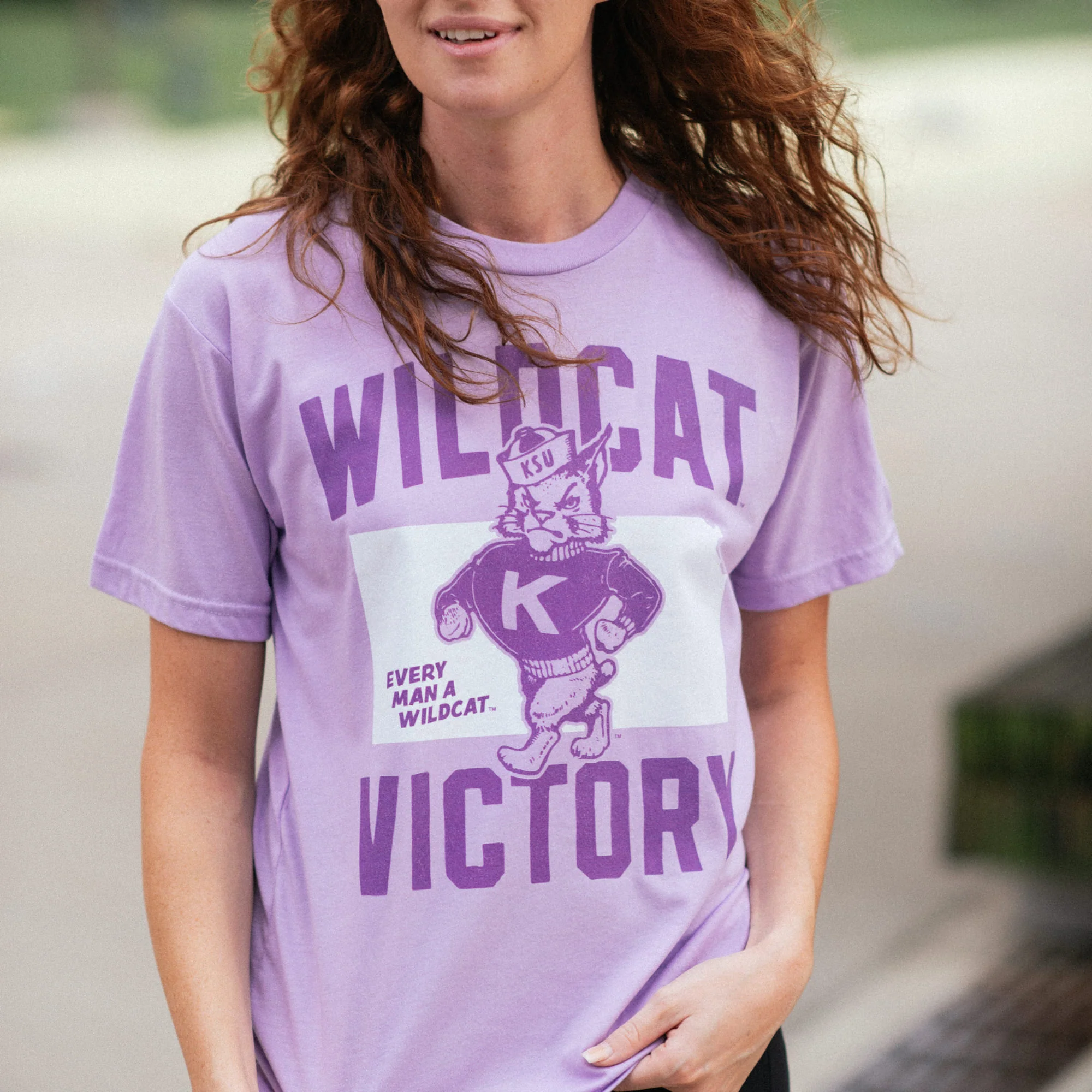 K-State "Wildcat Victory" Lavender Retro EMAW Tee - Image 2