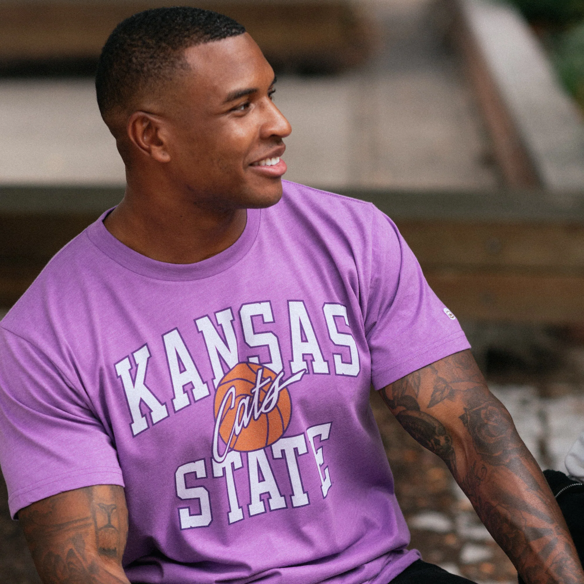 Kansas State Basketball Vintage Script "Cats" Tee - Image 2