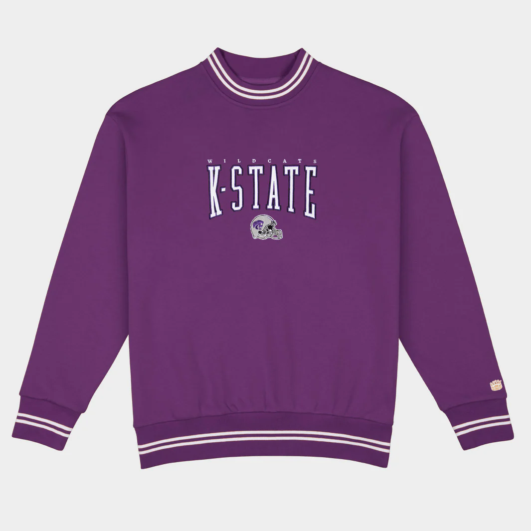 Kansas State Football Embroidered Tri-Stripe Crewneck
