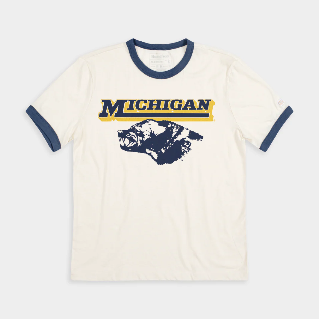 Michigan Football Helmet Sticker Ringer Tee