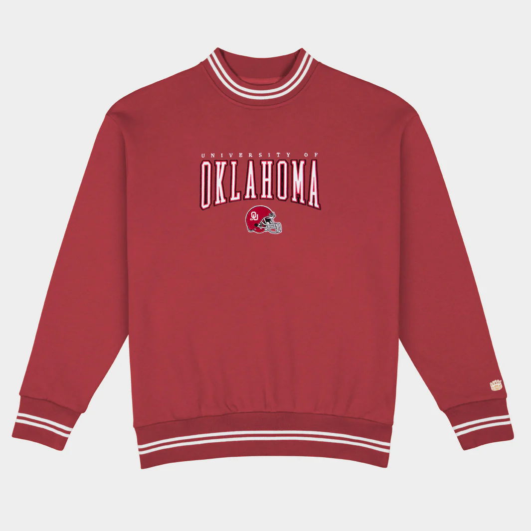 Oklahoma Football Embroidered Tri-Stripe Crewneck