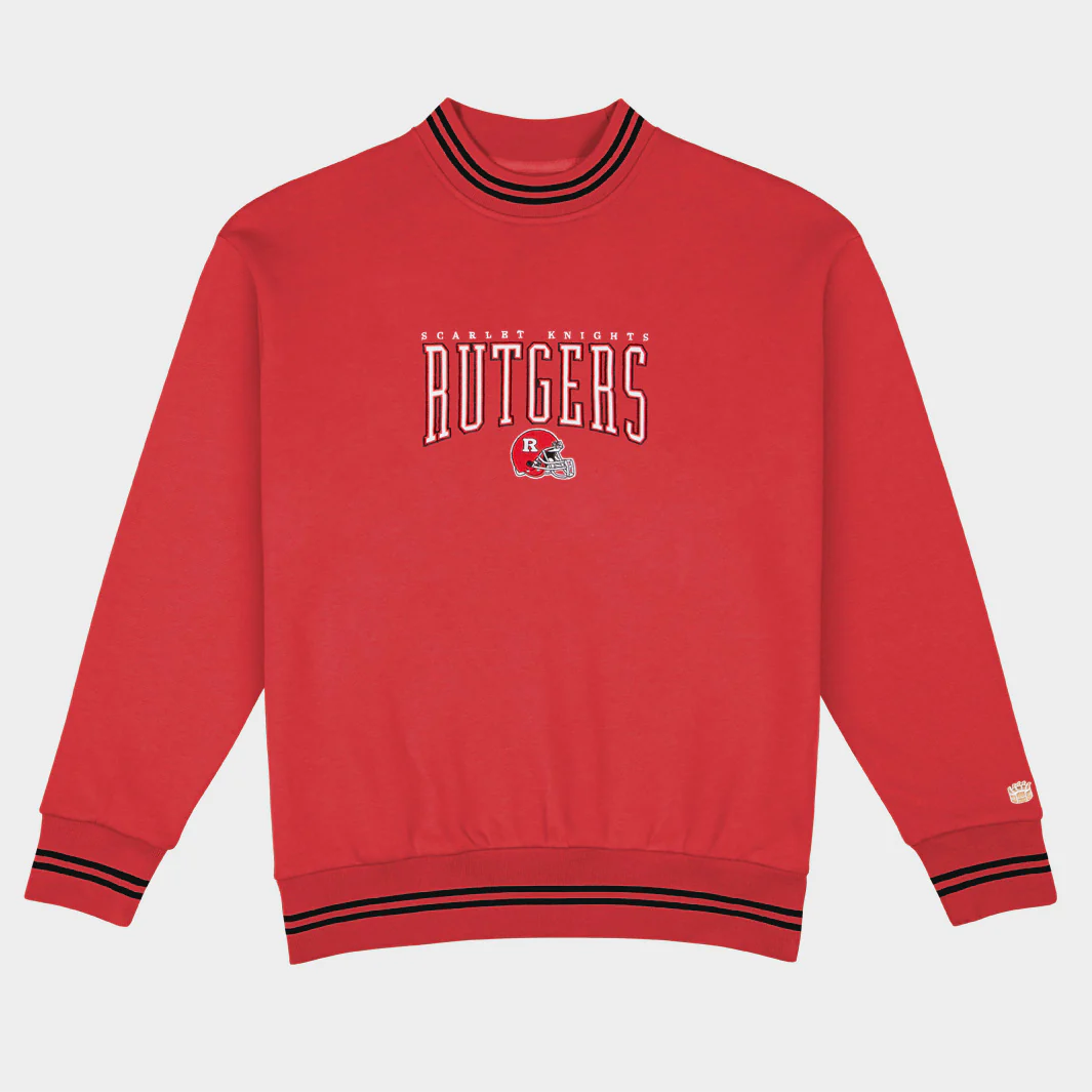 Rutgers Football Embroidered Tri-Stripe Crewneck