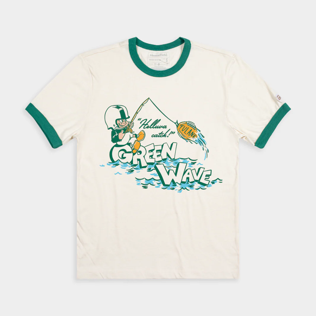Tulane Green Wave Greenie "Helluva Catch!" Ringer Tee