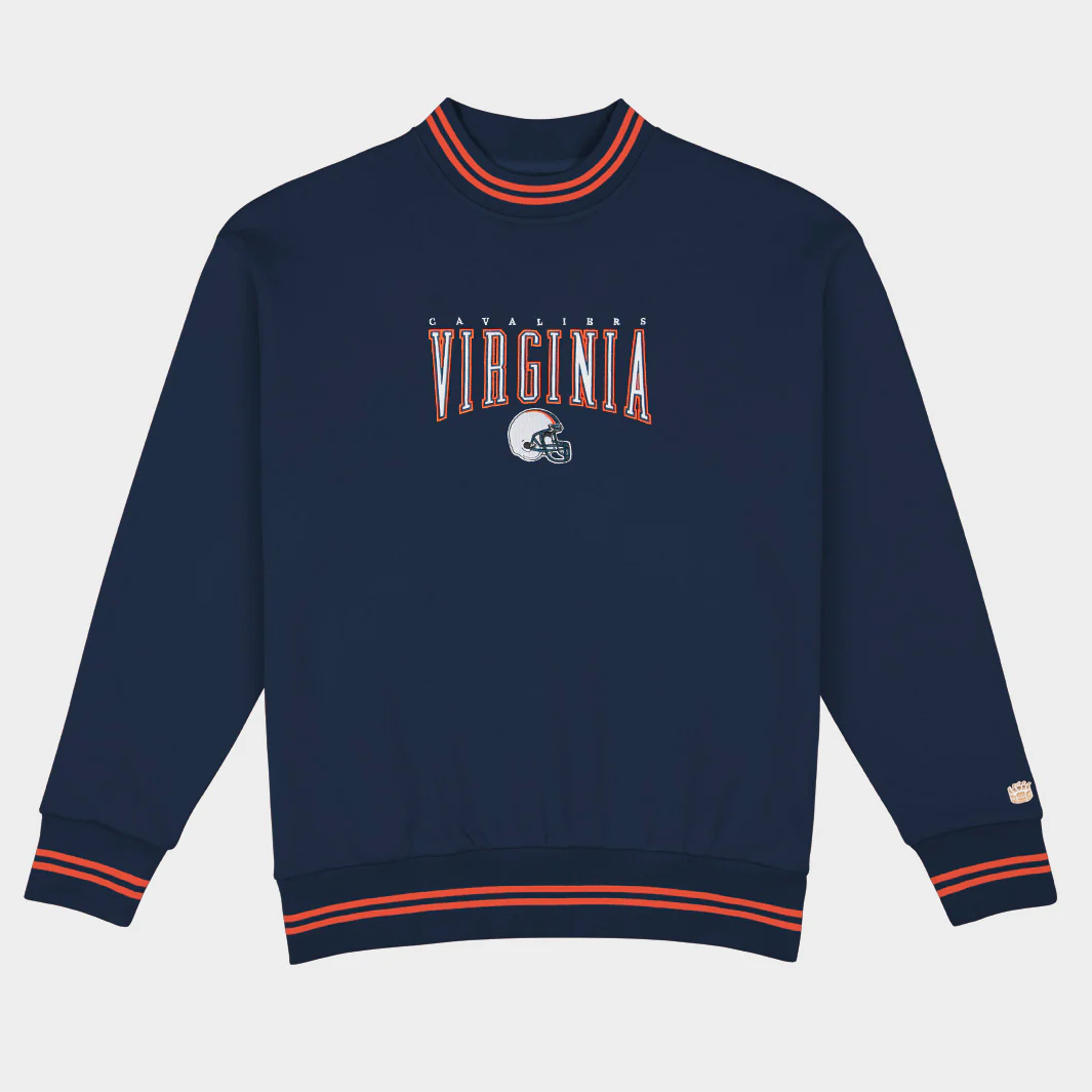 Virginia Football Embroidered Tri-Stripe Crewneck