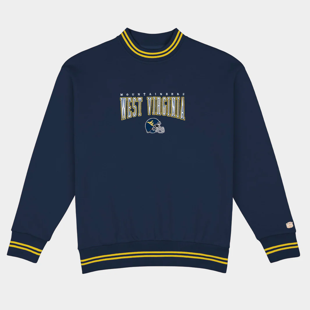 West Virginia Football Embroidered Tri-Stripe Crewneck