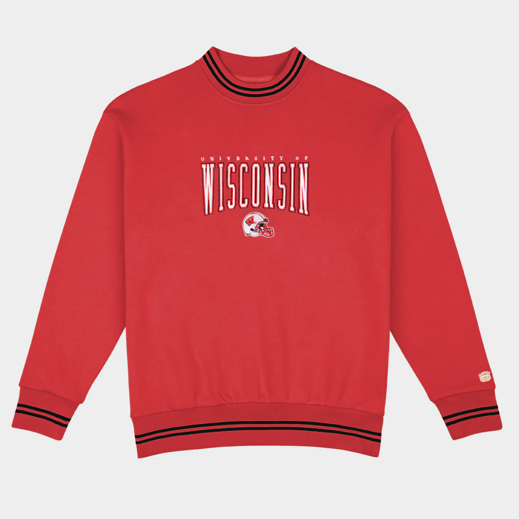 Wisconsin Football Embroidered Tri-Stripe Crewneck